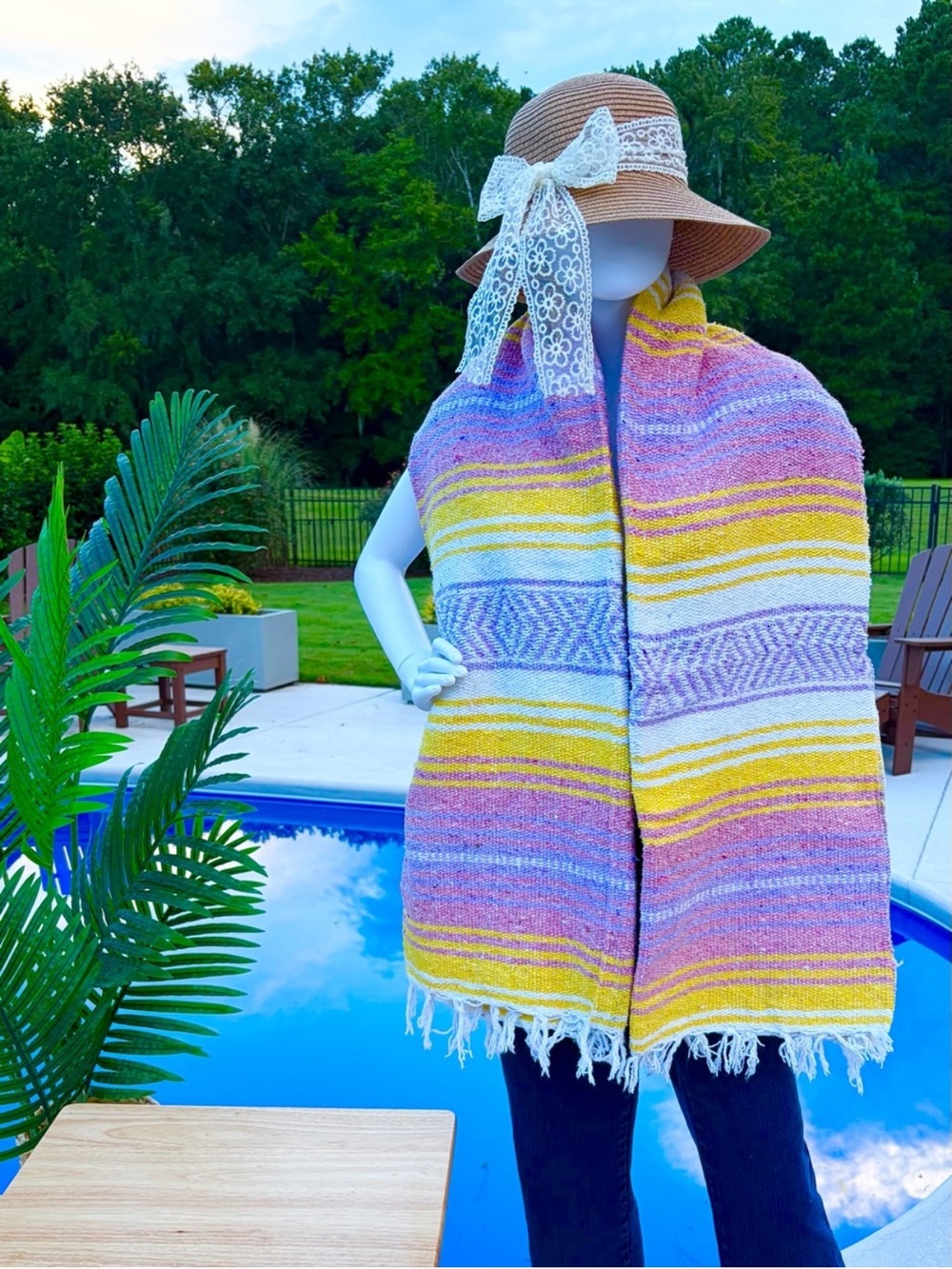 Mexican Falsa Blanket – Woven Striped Serape Throw with Fringe - Picture 6 of 10